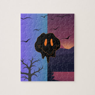 Trippy Melting Smile Gesicht Tag & Nacht Landschaf Puzzle