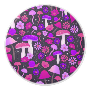 Trippy Mushrooms Psychedelic Lila, Pink & Black Keramikknauf
