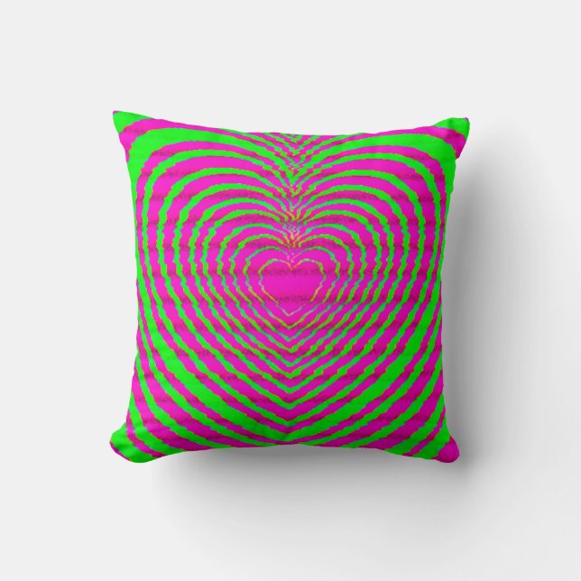 Trippy Neone Pink Green Hypnotic Heart Liebe Muste Kissen (Vorderseite)