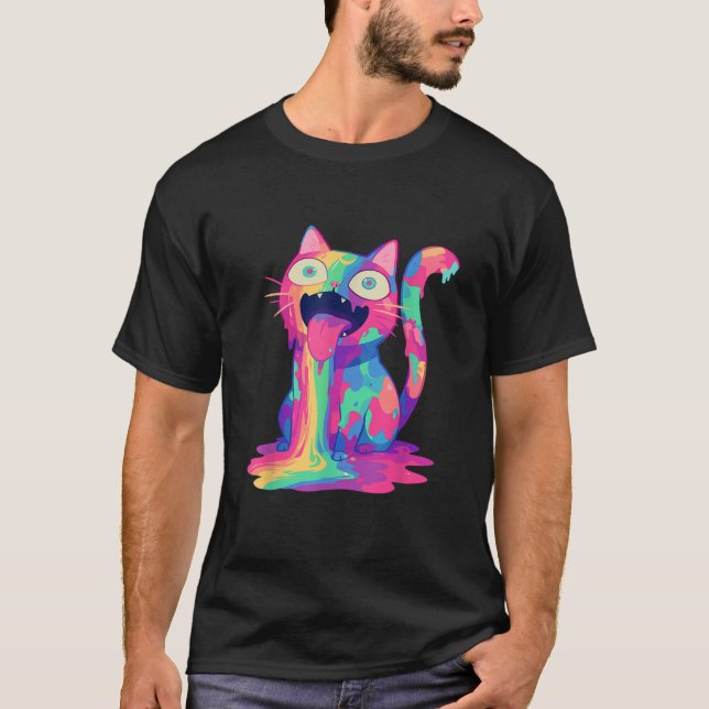 Trippy Party Crazy Rainbow Cat EDM Festival  T-Shirt (Vorderseite)