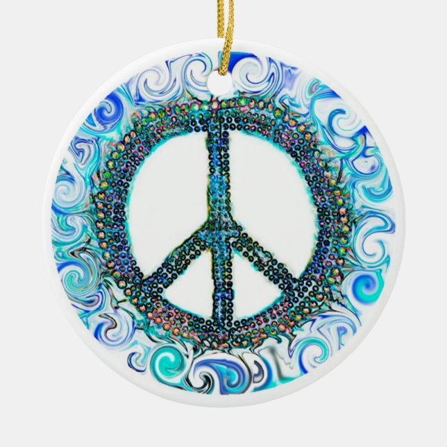 Trippy Peace Sign Weihnachten Keramikornament (Vorne)