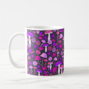 Trippy-Pilze & Blume Rosa, Lila und Schwarz Kaffeetasse