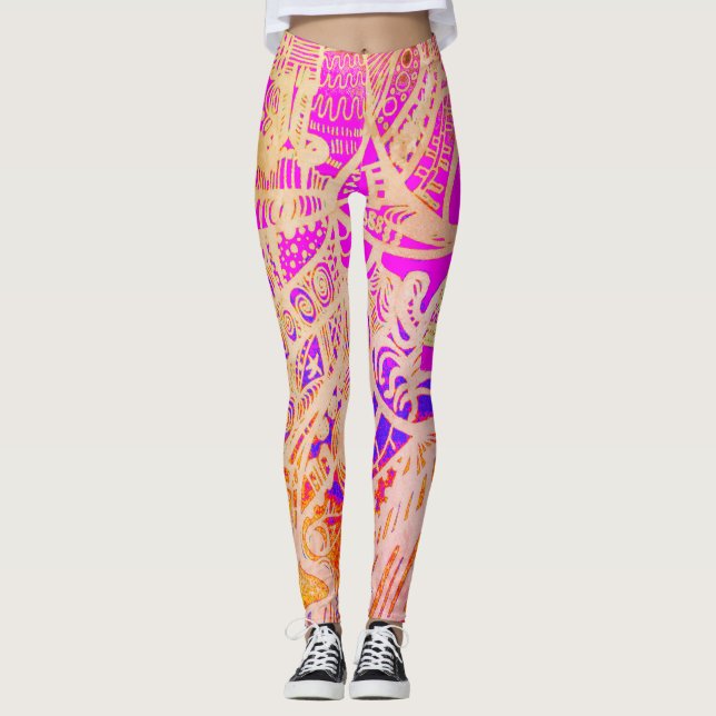 Trippy Pink Boho Leggings (Vorderseite)