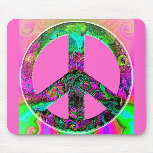 Trippy Pink Peace Sign Mousepad (Vorne)
