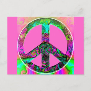 Trippy Pink Peace Sign Postkarte