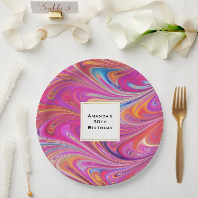 Trippy Pink und Orange Wirbel Design Geburtstag Pappteller (Hochzeit)