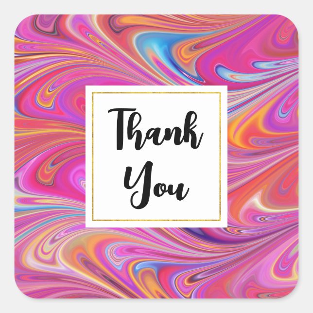 Trippy Pink und Orange Wirbel Design Vielen Dank Quadratischer Aufkleber (Vorderseite)