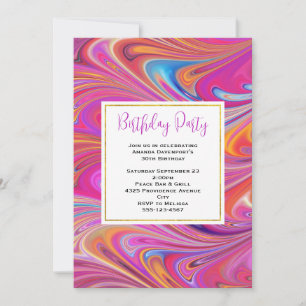 Trippy Pink und Orange Wirbeldesign Geburtstag Einladung