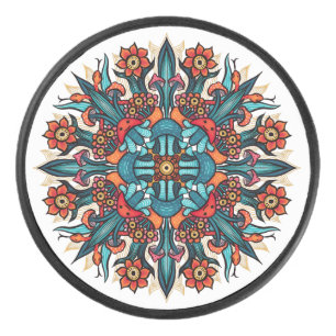 Trippy Psychedelic Groovy Mushroom Mandala Eyes Eishockey Puck