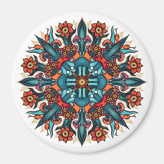 Trippy Psychedelic Groovy Mushroom Mandala Eyes Magnet (Vorne)