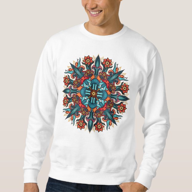 Trippy Psychedelic Groovy Mushroom Mandala Eyes Sweatshirt (Vorderseite)