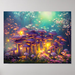 Trippy Psychedelic Magic Mushrooms Digital Art Poster