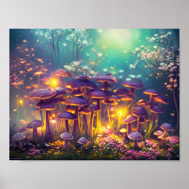Trippy Psychedelic Magic Mushrooms Digital Art Poster (Vorne)