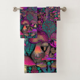 Trippy Psychedelic Mushroom Pattern Badhandtuch Set