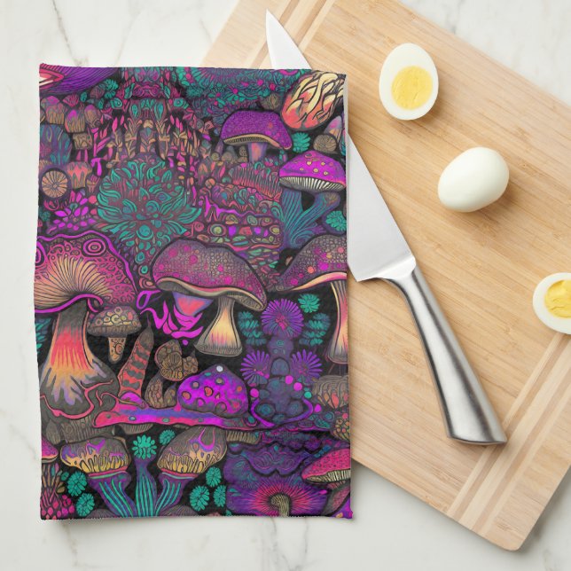 Trippy Psychedelic Mushroom Pattern Geschirrtuch (Viertel Falte)