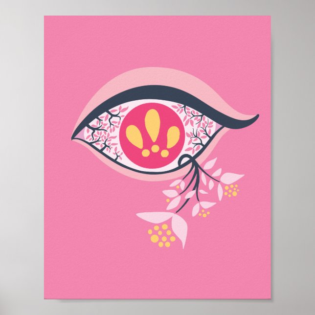 Trippy Psychedelic Pink Eye Floral Pastel Goth Poster (Vorne)