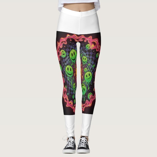 Trippy Psychedelic Smiley Leggings 😊 🌀 (Vorderseite)