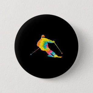 Trippy Rainbow Hippie - Krawatte-Färbung Skiing Button