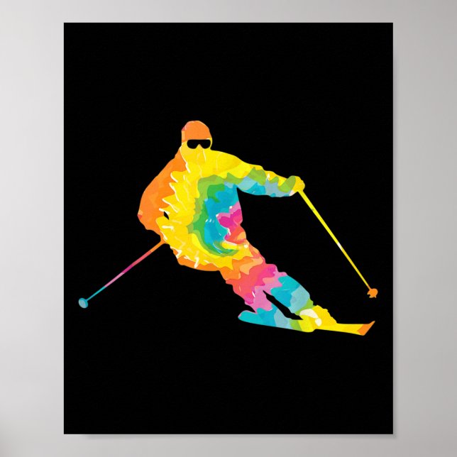 Trippy Rainbow Hippie - Krawatte-Färbung Skiing Poster (Vorne)