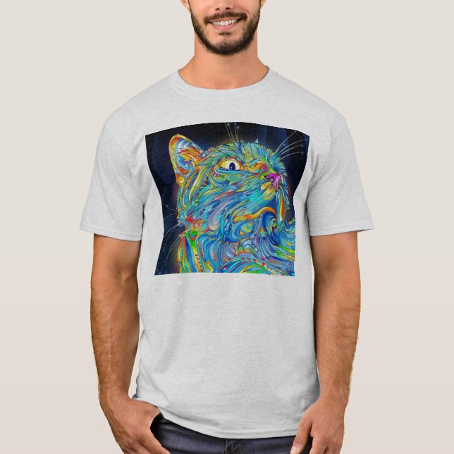 Trippy Raum-Katze T-Shirt (Vorderseite)