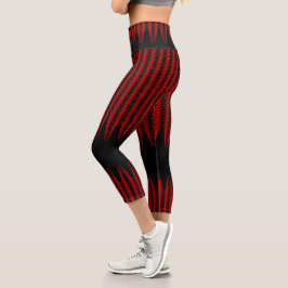Trippy Red and Black Wavy Strips Abstrakt Cool Capri Leggings