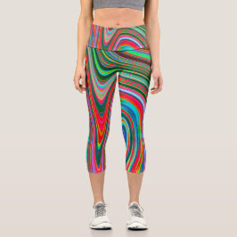 Trippy Red, Green und Blue Abstrakt Groovy Art Capri Leggings