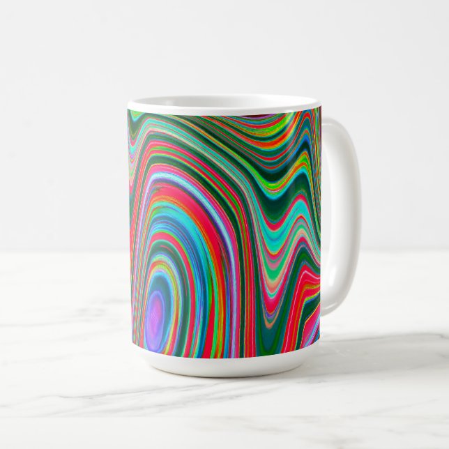 Trippy Red, Green und Blue Abstrakt Groovy Art Kaffeetasse (VorderseiteRechts)