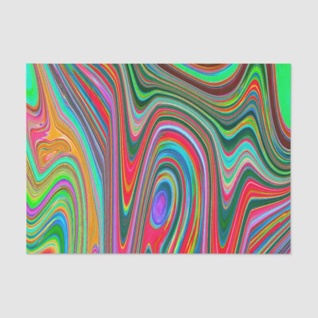 Trippy Red, Green und Blue Abstrakt Groovy Art Seidenpapier (Vorderseite)