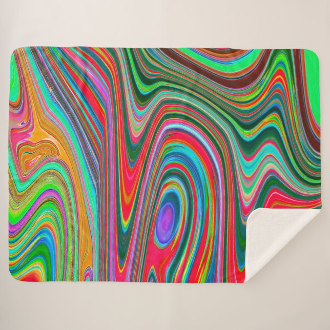 Trippy Red, Green und Blue Abstrakt Groovy Art Sherpadecke (Vorderseite (Horizontal))