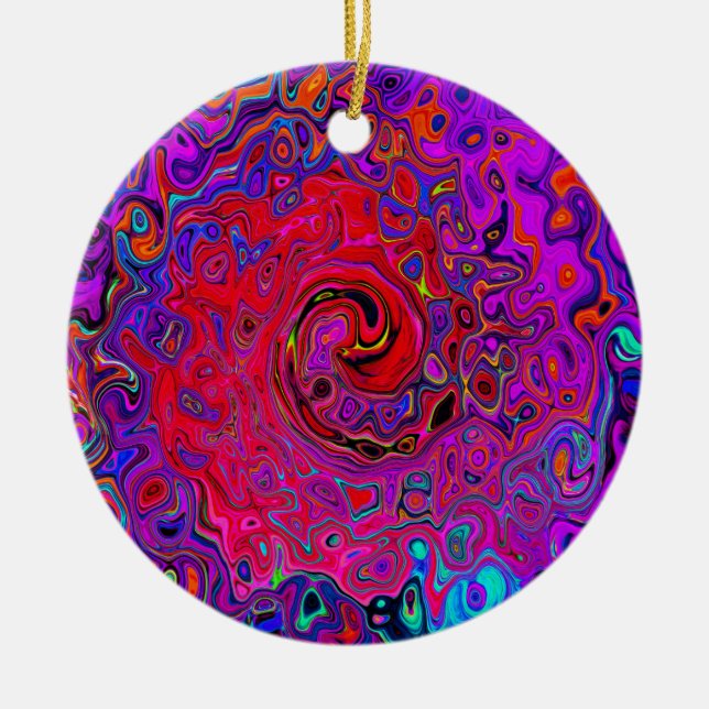 Trippy Red und Lila Abstrakt Retro Liquid Swirl Keramik Ornament (Vorne)