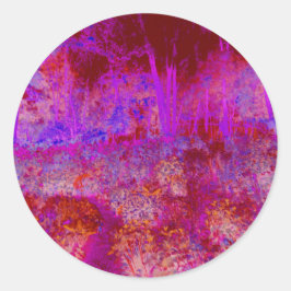 Trippy Red und Magenta Impressionistische Landscha Runder Aufkleber