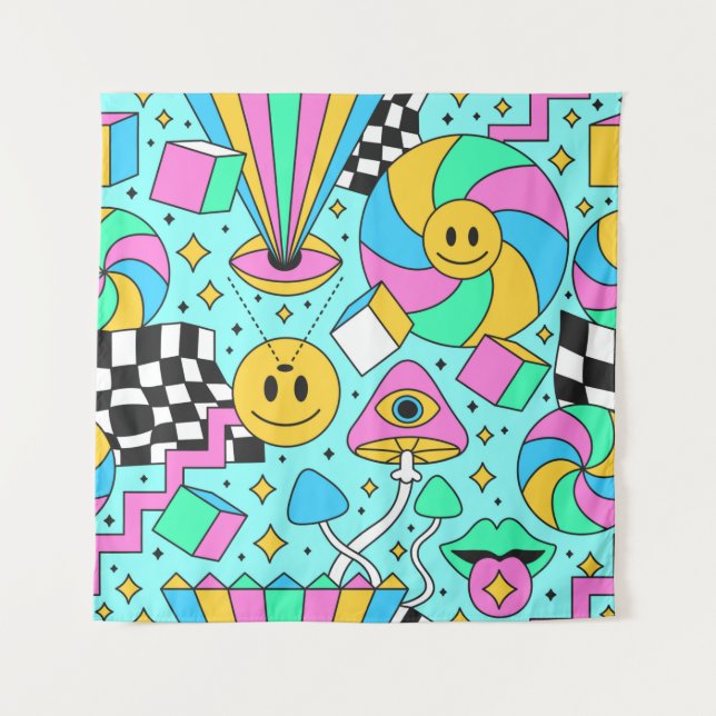 Trippy Regenbogen 60er Pop psychedelisches nahtlos Wandteppich (Vorderseite)