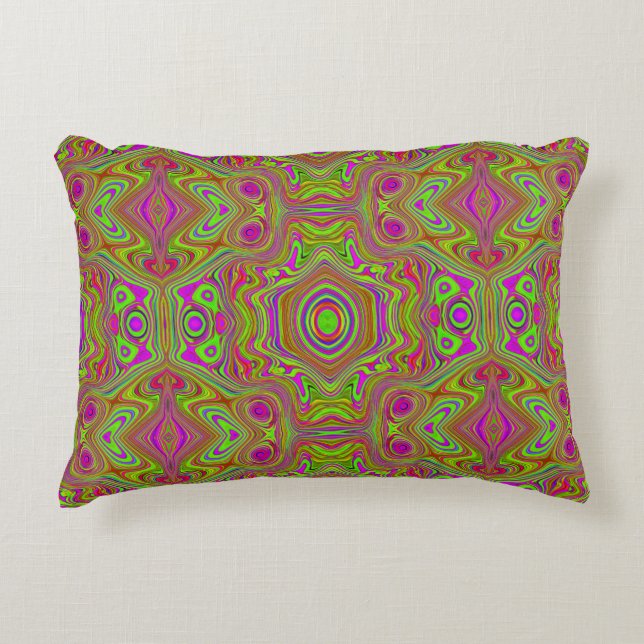 Trippy Retro Chartreuse Magenta Abstraktes Muster Dekokissen (Vorderseite)