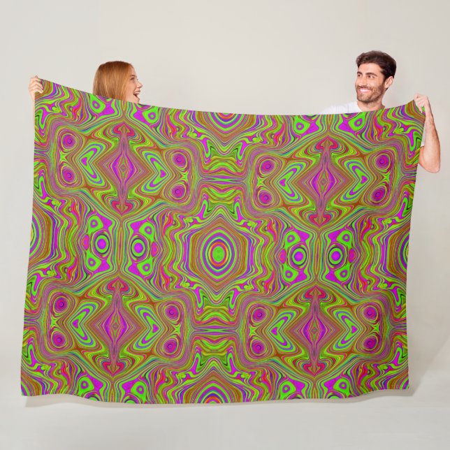 Trippy Retro Chartreuse Magenta Abstraktes Muster Fleecedecke (Beispiel)