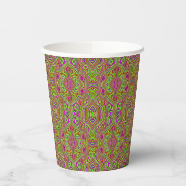 Trippy Retro Chartreuse Magenta Abstraktes Muster Pappbecher (Links)