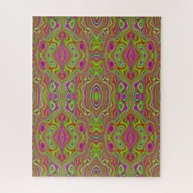 Trippy Retro Chartreuse Magenta Abstraktes Muster Puzzle (Vertikal)