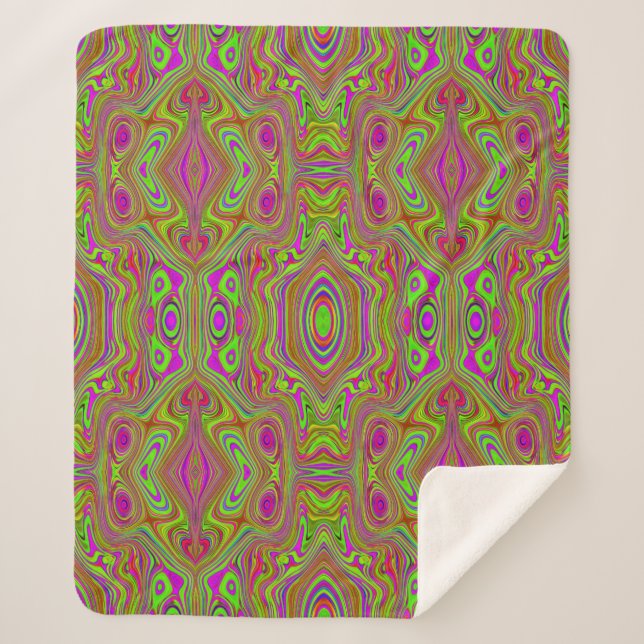 Trippy Retro Chartreuse Magenta Abstraktes Muster Sherpadecke (Vorderseite)