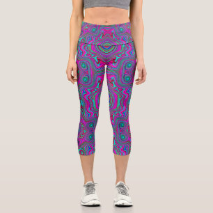 Trippy Retro Magenta, Blau und Grün Abstrakt Capri Leggings