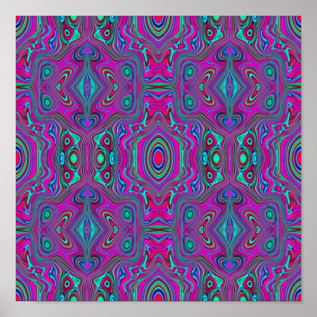 Trippy Retro Magenta, Blau und Grün Abstrakt Poster (Vorne)