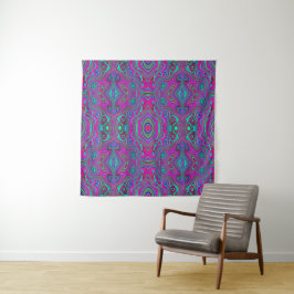 Trippy Retro Magenta, Blau und Grün Abstrakt Wandteppich