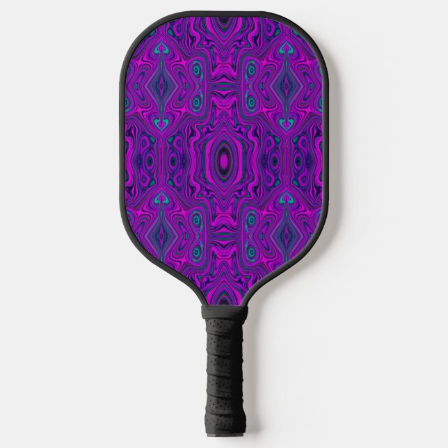Trippy Retro Magenta und Schwarz Abstraktes Muster Pickleball Schläger (Vorderseite)