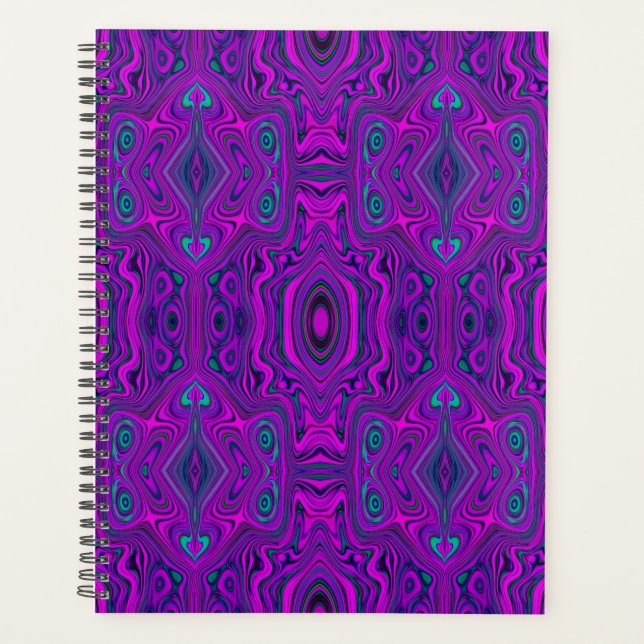 Trippy Retro Magenta und Schwarz Abstraktes Muster Planer (Vorderseite)