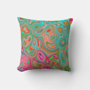 Trippy Retro Orange und Aqua Groovy Abstract Art Kissen