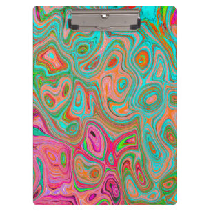Trippy Retro Orange und Aqua Groovy Abstract Art Klemmbrett