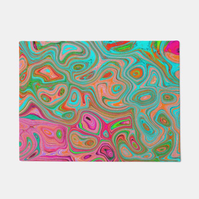 Trippy Retro Orange und Aqua Groovy Abstrakte Kuns Fußmatte (Vorderseite)