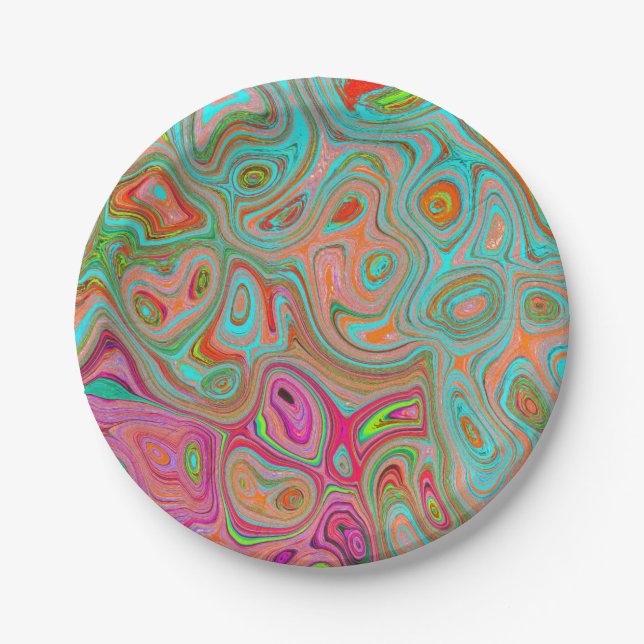 Trippy Retro Orange und Aqua Groovy Abstrakte Kuns Pappteller (Vorderseite)