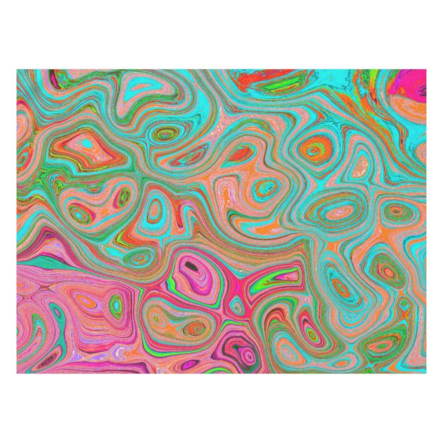 Trippy Retro Orange und Aqua Groovy Abstrakte Kuns Tischdecke (Vorderseite (Horizontal))