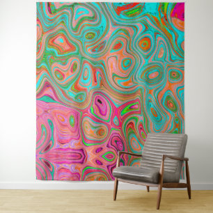 Trippy Retro Orange und Aqua Groovy Abstrakte Kuns Wandteppich