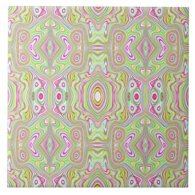 Trippy Retro Pink und Lime Green Abstraktes Muster Fliese (Vorderseite)