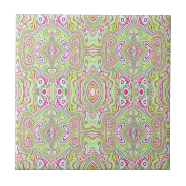 Trippy Retro Pink und Lime Green Abstraktes Muster Fliese (Vorderseite)